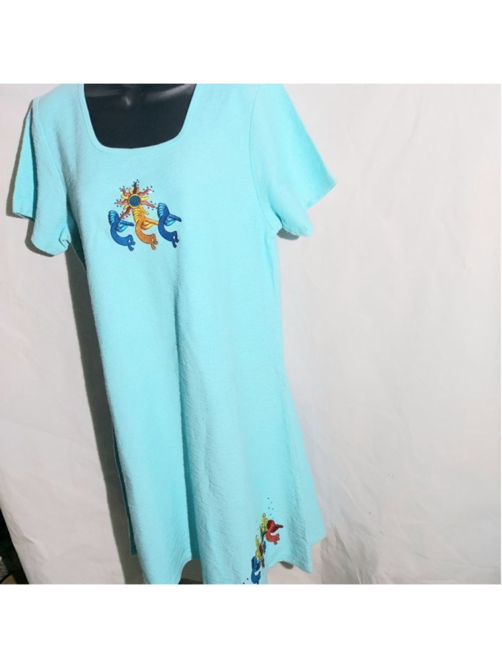 Kokopelli Aqua Shift Dress Size Small - Picture 3 of 6